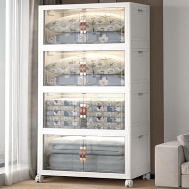 UAMFURI Extra Large Stackable Storage Bins with Lids and Wheels, 160QT/40GAL Stackable Storage drawers, 4Pack Collapsible Storage Bins with Lids, Closet Organizers and Storage Drawers for Home, Dorm - Image 1