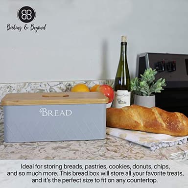 Baking & Beyond Space-Saving Bread Box with Bamboo Cutting Board Lid,13"x7.5"x5" for Kitchen Countertop, Bread Storage Container Holder, Bread Keeper Bin - Fresh Loaves - Image 8
