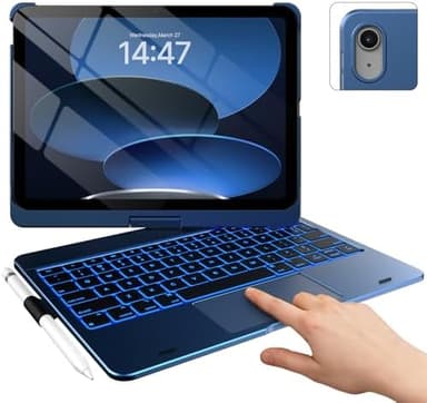 typecase Touch iPad 11th 10th Generation Case with Keyboard (11" 2025, A16 & 10.9" 2022) – 360° Rotatable, 11-Color Backlit, Multi-Touch Trackpad, Pencil Holder, Thin & Light – Midnight Blue - Image 3