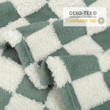 HOMRITAR Checkered Baby Blanket for Boys Sage Green Soft Fluffy Fuzzy Blankets with 3D Chessboard Grid, Warmer Comfort Reversible Lightweight Bed Blanket for Toddlers Infant or Newborn 30 x 40 Inch - Image 4