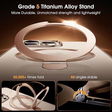 Alphex Desert Titanium for Magnetic iPhone 16 Pro Max Case with Invisible Stand, Polished Titanium Match for iPhone, 16FT Military Drop Protection, Shockproof Phone Ring Slim Cover 6.9 inch, Gold - Image 3