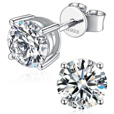 Moissanite Stud Earrings for Women, 925 Sterling Silver Earrings, 18K White Gold Plating earrings for Men (0.3ct*2) - Image 1