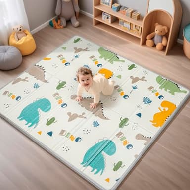 Foldable Baby Play Mat, PIGLOG Waterproof Playmats for Babies and Toddlers Kids, Safe Foam Playmat for Tummy Time, 50x50 Playpen Mat, Reversible Portable Baby Floor Mat for Infant, Toddler, Dinosaur - Image 1
