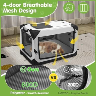 PETIMBER Collapsible Dog Crate, 30 Inch Portable Travel Dog Crate for Small Dogs Indoor & Outdoor Use, 4-Door Foldable Soft Sided Dog Kennel with Handle, Safety Zippers, Mesh Windows and Soft Mat - Image 2