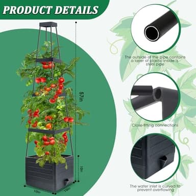 MQFORU Raised Garden Bed Planter Boxes with Trellis, 57" Self-Watering Tomato Planter Boxes with Trellis for Climbing Vegetable and Plants, Tomato Cage for Indoor Outdoor Use - Image 4
