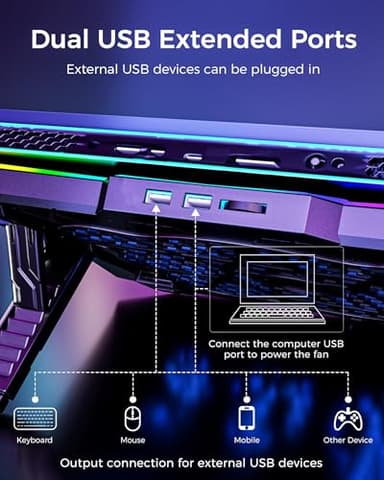 AICHESON Gaming Laptop Cooling Pad with 8 Fans, RGB Computer Stand for 15.6-17.3 Inch Notebook with 7 Height Slots, 2 USB Ports, AA3 - Image 5