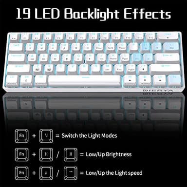 DIERYA 60% Mechanical Keyboard, DK61se Wired Gaming Keyboard with Blue Switches, LED Backlit Ultra-Compact 61 Keys Mini Office Keyboard for Windows Laptop PC Gamer Typist（White） - Image 6