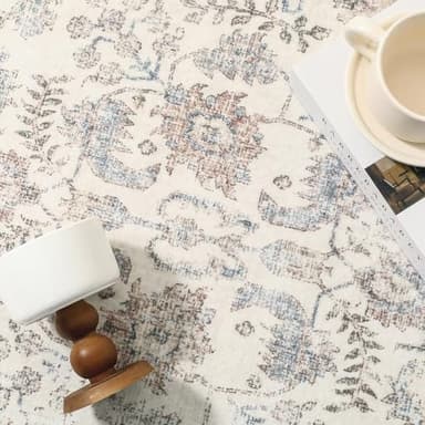 PureCozy Taupe Area Rug 6x9 Machine Washable Vintage Living Room Distressed Non Slip Carpet Traditional Indoor Bedroom Retro Floral Accent Throw Large Rug for Office Kitchen Dining Room - Image 8