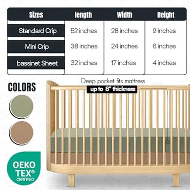 Dreamology Mini Crib Sheets,100% Cotton Crib Sheet,2-Pack,Soft,Baby Crib Sheets for Boys,Girls,Pack n Play Sheets,Pack and Play Sheets Fitted,Mini Crib Sheet,Crib Mattress Sheets,24 x 38 - Image 7