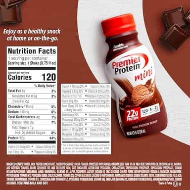 Premier Protein Shake MINIs, Chocolate, 22g Protein, 120 Calories, 1g Sugar, 8.75fl oz, Pack of 12 - Image 4