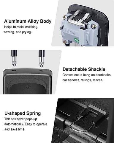 Puroma Lock Box, Large Key Lock Box Resettable Combination Lockbox, Portable Wall Mount Lockbox Security Safe Box for Outside Outdoor Home Office Door Handle House Key, Pure Black (1 Pack) - Image 5