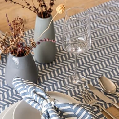 over&back 18x108 Printed Cotton Table Runner - Washable Table Runners for a Custom Home Decor Tablescape - Perfect for Coffee Table, Dinner Table, Living Room, and More - Blue Herringbone - Image 8