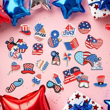 mortd 30 Pack 4th of July Shoe Charms Decoration, Patriotic Red White Blue Celebration Charms for Shoes Bracelets, PVC Shoe Decoration Accessories for Independence Day 4th of July Party Supplies - Image 3