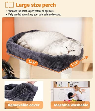Happi N Pets Cat Tree Tower for Indoor Cats, Multi-Level Cat Tree with Scratching Posts & Condos, Cozy Cat Perch, Self Groomer and Interactive Toys, Featuring with Large Cat Cave, Light Gray - Image 4