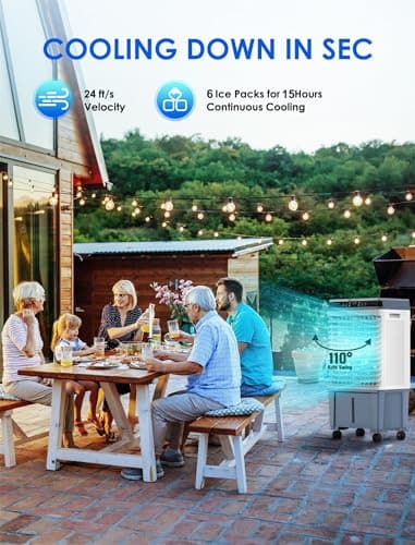 Air Choice Swamp Cooler, 1800 CFM Portable Evaporative Air Cooler with 6 Ice Box & 5.3 Gal Water Tank, 110° Swing, 3 Speeds, Upgraded Remote, 12H Timer, 3-in-1 Air Cooling Fan for Outdoor Indoor, Blue - Image 2