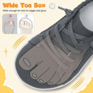 LeIsfIt Toddler Shoes Girls Boys Wide Shoes Kids Zero Drop Minimalist Sneakers Barefoot Slip on Tennis Sneakers Dark Grey 1 Big Kid - Image 2