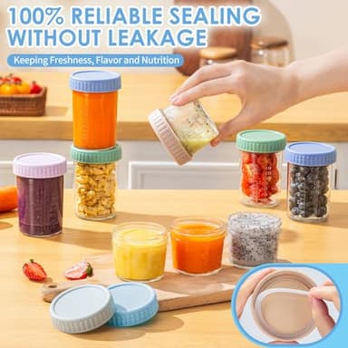 DRKIO 12 Pack Glass Baby Food Storage Containers - 4 & 8 oz Baby Food Jars with Lids Baby Food Maker Microwave Dishwasher Freezer Safe 100% Leak Proof BPA Free Reusable - Image 4