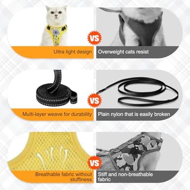 BEAUTYZOO Cat Harness, Escape Proof Cat Leash and Harness Set for Walking, Soft Breathable Vest Harness with Safety Neck Adjustable, Reflective Easy-Control Kitten Harness for Cats (Bee Design) - Image 3