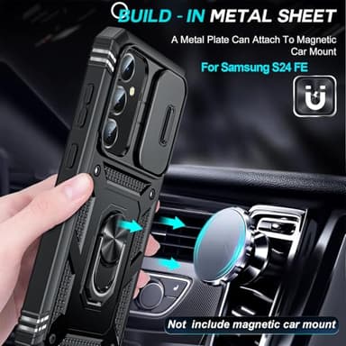 LeYi for Samsung Galaxy S24-FE Case: [𝗡𝗼𝘁 𝗳𝗶𝘁 𝗦𝟮𝟰 𝟱𝗚] Samsung S24 FE Case with S24FE Screen Protector X2 & Magnetic Stand, Military-Grade Cell Galaxy S 24 FE Phone, Black - Image 5