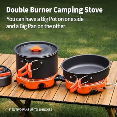 Cofiyard Propane 2 Burner Camping Stove with Carrying Bag, Portable Folding Gas Stove for Camping, Backpacking Camp Stove for Outdoor Cooking, With 17,000 BTU Adjustable Burners for BBQ, Tailgating - Image 2