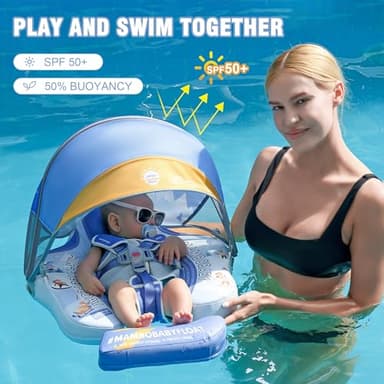 Baby Floats for Pool with Canopy Removable Sun Protection Canopy Mambobaby Float Non Inflatable Upgrade Add Tail Avoid Flip Waterproof Skin-Friendly Infant Swim Float 3-24 Months - Image 2