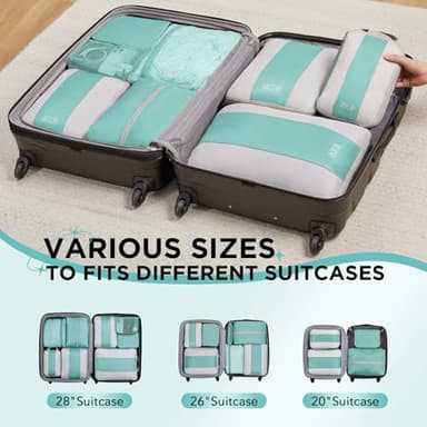 8 Set Compression Packing Cubes for Travel Essentials,Compressible Expandable Packing Cubes for Suitcase,OlarHike Luggage Organizer Bags for Travel,Handy Helper for Organizing Clothes(New Blue Green) - Image 7