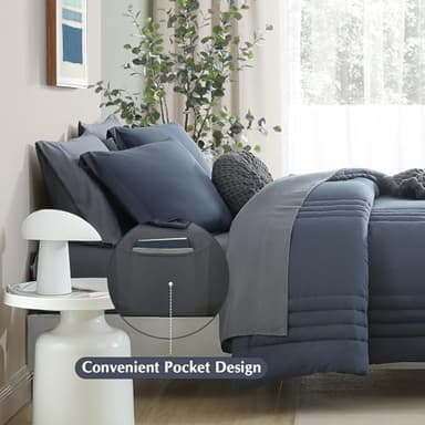 Monbix King Size Comforter Set - 7 Pieces Bed in a Bag King, Blue Gray Bedding Sets with Comforter, All Seasons Down Alternative Comforter Bed Set with Sheets, Pillowcases & Shams - Image 3