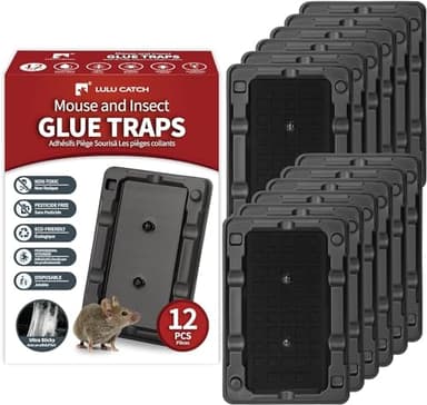 LULUCATCH Mouse & Insect Traps 12 Pack, Heavier Sticky Traps with Non-Toxic Glue for Small Mice & Insects. Sticky Mouse Traps Indoor, Easy to Set, Safe to Children & Pets - Image 1