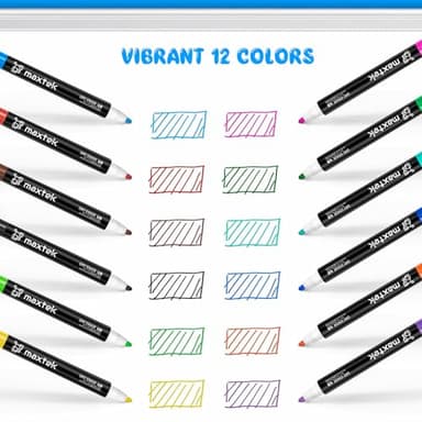 maxtek Magnetic Whiteboard Markers - 12 Count Colorful Fine Tip Dry Erase Markers with Eraser for Kids, Low Odor Thin Markers for Calendar Boards - Image 5