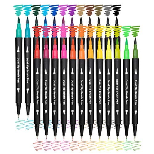 Piochoo Dual Brush Marker Pens,24 Colored Markers,Fine Point and Brush Tip for Kids Adult Coloring Books Bullet Journals Planners,Note Taking Coloring Writing - Image 1