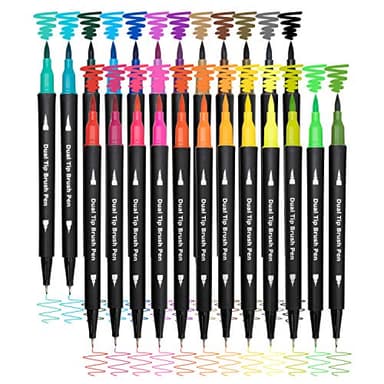 Piochoo Dual Brush Marker Pens,24 Colored Markers,Fine Point and Brush Tip for Kids Adult Coloring Books Bullet Journals Planners,Note Taking Coloring Writing - Image 1