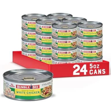 Bumble Bee Premium White Chicken, Chunk in Water, 5 oz Can (Pack of 24)- 13g Protein per Serving - Gluten Free, Keto Friendly - Image 1