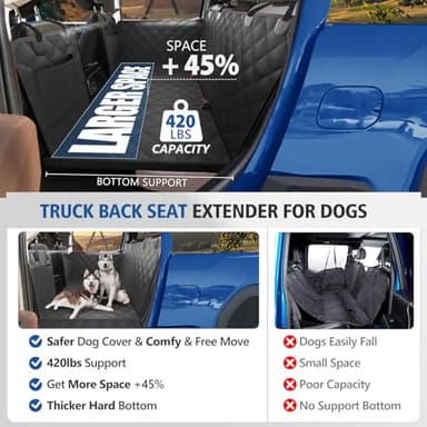 XL Truck Back Seat Extender for Dogs, Dog Seat Cover Back Seat Holds 420lbs, Hard Bottom Pet Seat Covers for Crew Cab Trucks, Dog Hammock for F150, RAM1500, Sierra, Tundra, Silverado, Titan Black - Image 2