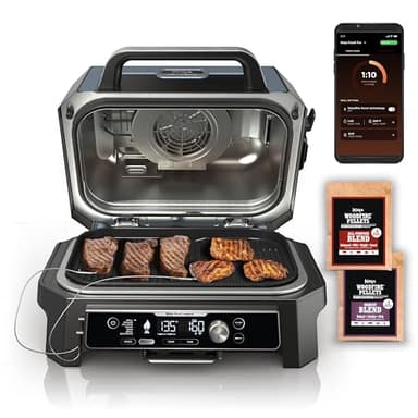Ninja OG951 Woodfire Pro Connect Premium XL Outdoor Grill & Smoker, Bluetooth, App Enabled, 7-in-1 Master Grill, BBQ Smoker, Outdoor Air Fryer, Woodfire Technology, 2 Built-In Thermometers, Black - Image 1