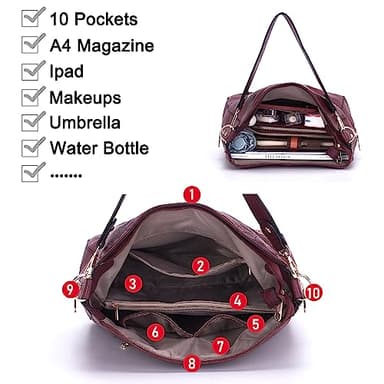 Large Crossbody Purses Set For Women Shoulder Bag Tote Handbags Ladies Hobo Bags With Wallet 4PCS Red - Image 3