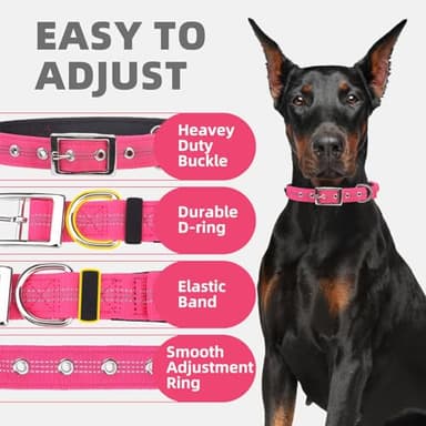 PUPTECK Heavy Duty Dog Collar with Handle Bungee for Small Medium Large Dogs, Tactical Dog Training Collar for Easy Control, Reflective Padded Dog Collars for Walking Running, Deep Pink, S - Image 4