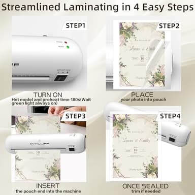 Laminator Machine 9-Inch Portable Thermal Laminater with Hot & Cold Modes, A4 Small Laminating Machine with ABS Jam-Release, 3-Min Warm-Up, 6-in-1 Photo Laminator Kit for Home Office and Class, White - Image 6