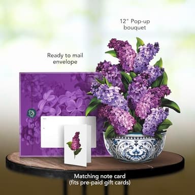 Freshcut Paper Pop Up Cards, Garden Lilacs, 12 Inch Life Sized Forever Flower Bouquet 3D Popup Greeting Card, Birthday Cards, Thank You Card, Blank Notecard & Envelope - Image 2