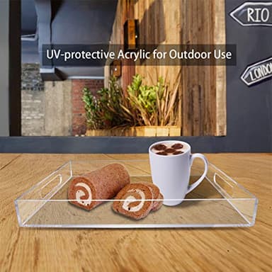 NIUBEE Acrylic Serving Tray 16x20 Inches -Spill Proof- Clear Decorative Tray Organiser for Ottoman Coffee Table Countertop with Handles - Image 4