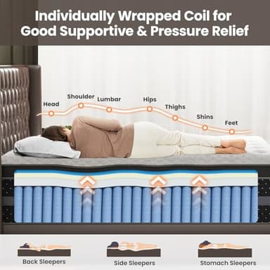 UniPon Firm King Mattress 14 Inch, Cooling Gel Hybrid Mattresses for Back Pain Relief Extra Lumbar Support Motion Isolation with 960+ Pocket Springs, Fiberglass-Free 365 Night Trial - Image 3