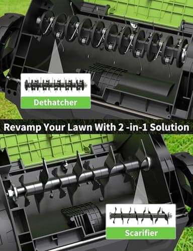 2-in-1 Electric Dethatcher Scarifier, Lawn Dethatcher with Collection Bag, 4-Position Depth Adjustment,13-Inch Working Width, Foldable Handle Design for Easy Carrying and Storage,Thatcher for Lawn - Image 3