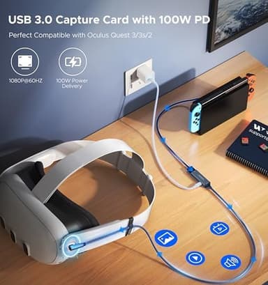 WARRKY Video Capture Card with 100W Power Delivery & Right-Angle USB-C | 1080P 60Hz HD | Streaming Capture Card Designed for Quest 3 / iPad, Compatible with Switch, PS5, PS4 - Image 5