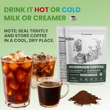 UMEWISH Mushroom Coffee Instant with Marine Collagen, Lion's Mane, Cordyceps, Turkey Tail, Chaga, Reishi for Energy, Focus, Digestion, Skin & Immunity, Keto Friendly(50 Days Supply) - Image 7
