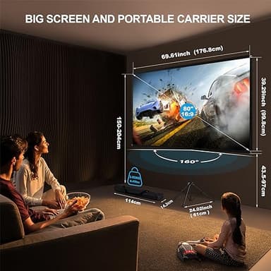 Portable Projector Screen with Stand, Outdoor Movie Screen, 80 Inch 16:9, Light-Weight, Mobile and Compact, Easy Setup and Carrying, Projection Screen with 1.2 Gain Glass Fiber, Idea for Home Cinema. - Image 8