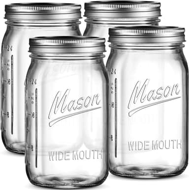 Wide Mouth Mason Jars 32 oz [4 Pack] With Mason Jar Lids and Bands, Mason Jars 32 oz - For Canning, Fermenting, Pickling - Jar Decor - Microwave/Freeze/Dishwasher Safe. - Image 9