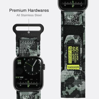 Nereides Compatible with Apple Watch Series 10 Band Series 9/8/7/6/5/4/SE/SE2/SE3, Nylon Sports Strap with Woven Design for 42mm/40mm/41mm/38mm (L, Green Came) - Image 4