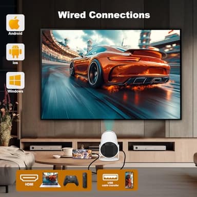 Mini Projector, HY300 PRO Portable Projector, Support 4K 1080P with Dual-Band WIFI6 5G Wireless 5.2 Bluetooth Android 13, 180° Rotatable, Auto Keystone Correction, 35"-130" Screen Video Projector - Image 3