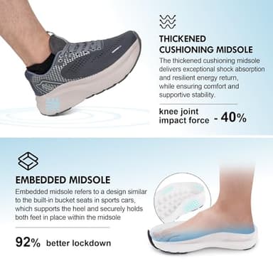 JACKSHIBO Wide Toe Box Shoes for Men Arch Support Shoes Wide Width Sneakers for Running Walking Athletic Tennis Orthopedic Plantar Fasciitis Workout with Thick Cushioned Zero Drop Sole Grey - Image 6