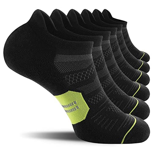 CelerSport 6 Pack Men's Running Ankle Socks with Cushion, Low Cut Athletic Tab Socks, Black + Green, Small - Image 1