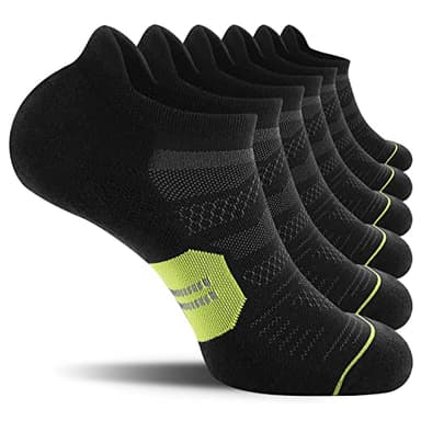 CelerSport 6 Pack Men's Running Ankle Socks with Cushion, Low Cut Athletic Tab Socks, Black + Green, Small - Image 1